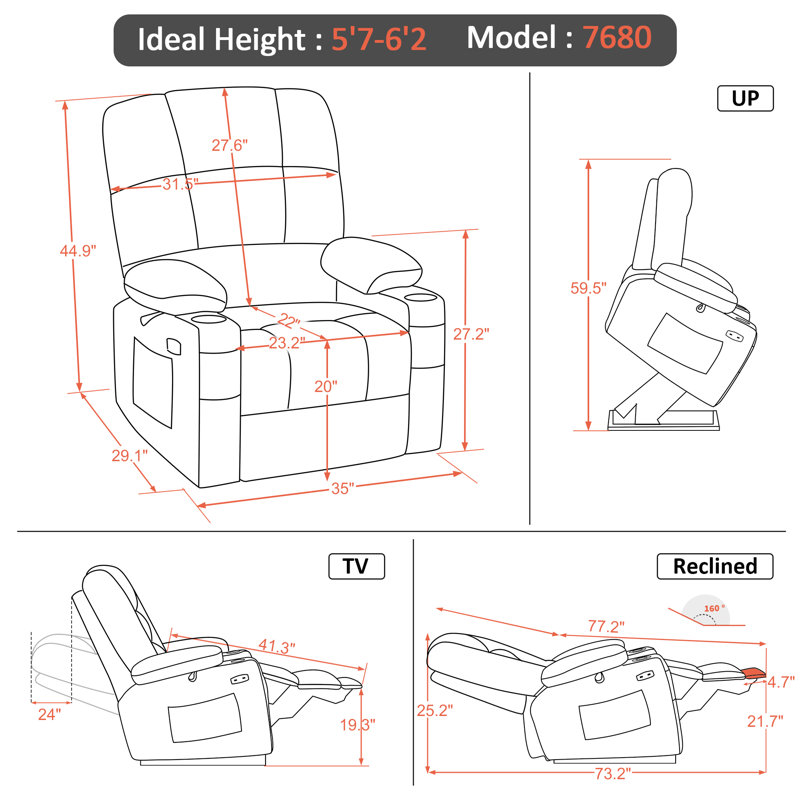 Dual Motor Power Recliner Lift Chair with Massage and Heat, Extended Footrest, Faux Leather, Black