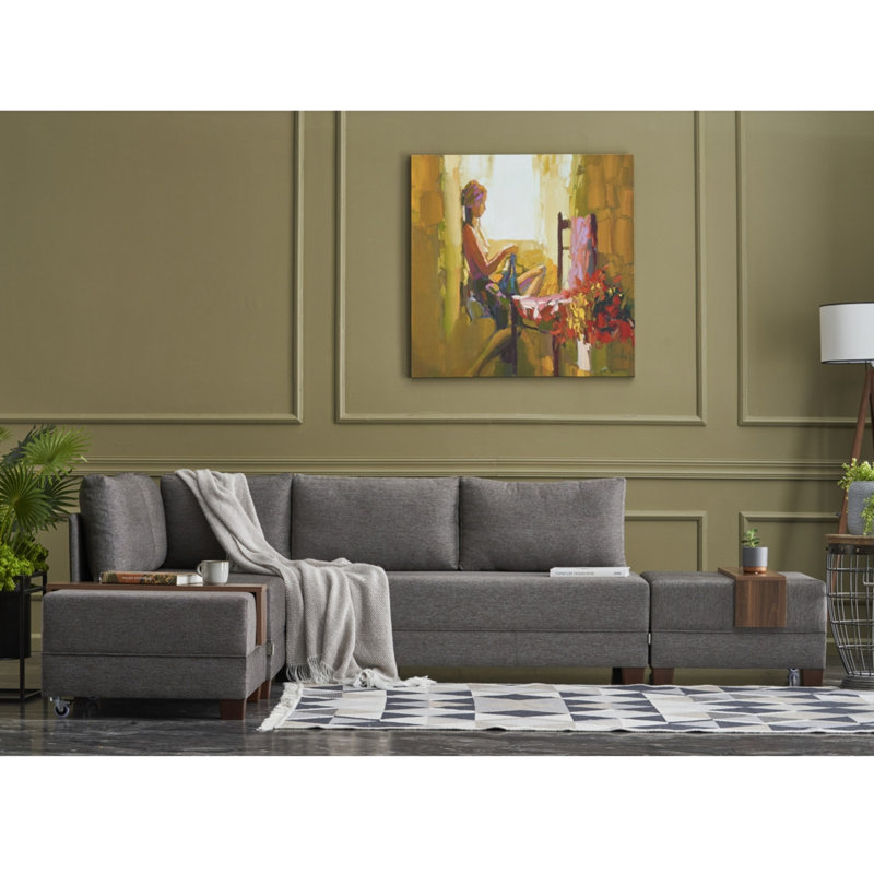 Haleah 82.7" Wide Sleeper Sofa & Chaise, Brown, Right Hand Facing