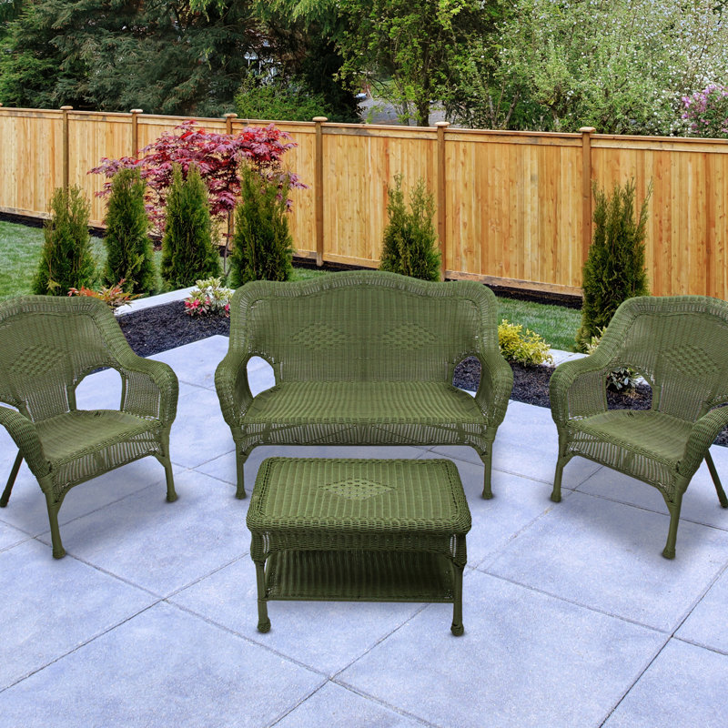 Ensemble de conversation pour patio en osier - 4 pièces, Vert
