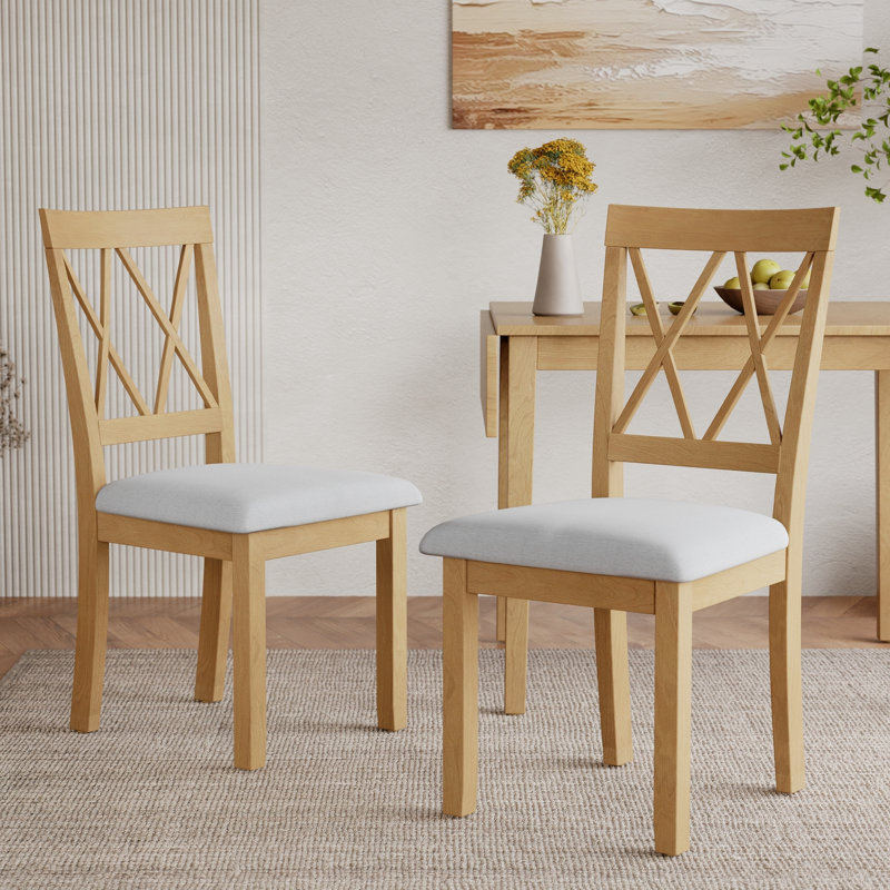 Chaises de salle à manger rembourrées confortables, ensemble de cuisine moderne en bois d'hévéa de style ferme, Bois naturel
