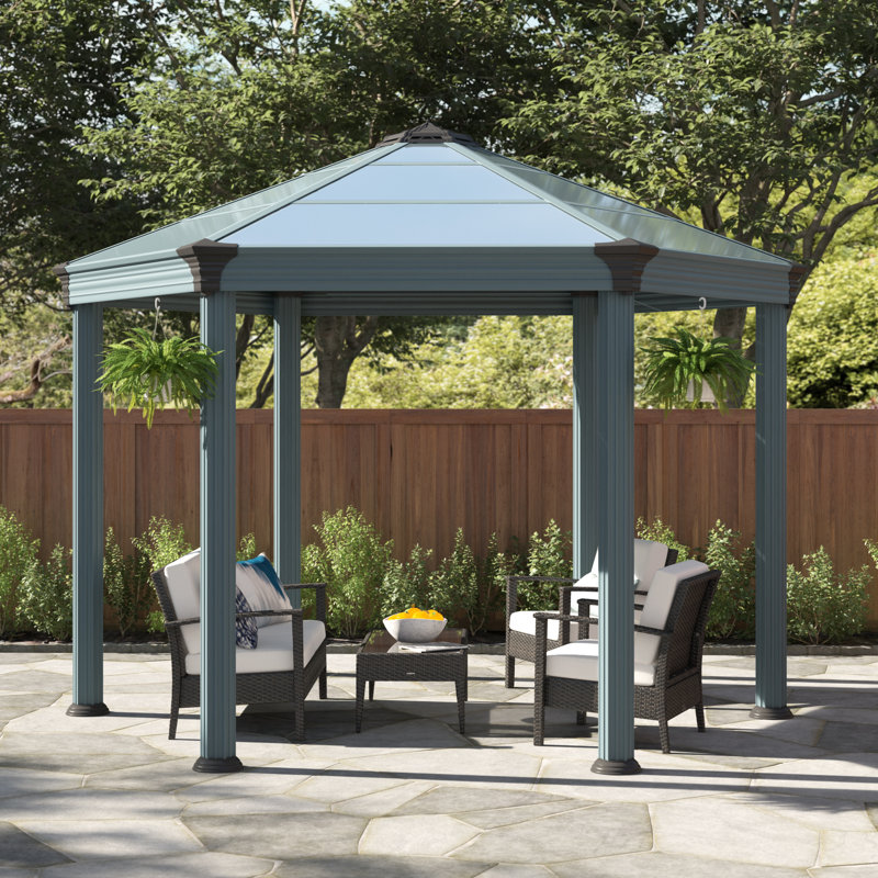 Roma 89" Gray Aluminum Garden Gazebo with Bronze Glazing