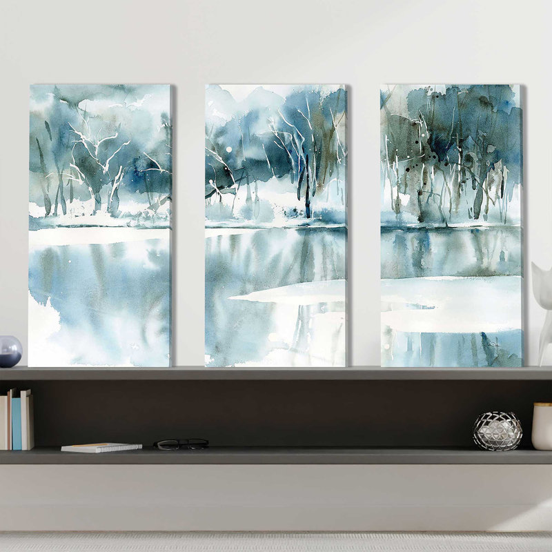 "Blue Reflections" par Katrina Pete, reproduction sur toile 3 pièces, H 32 po x l 48 po x P 1 po