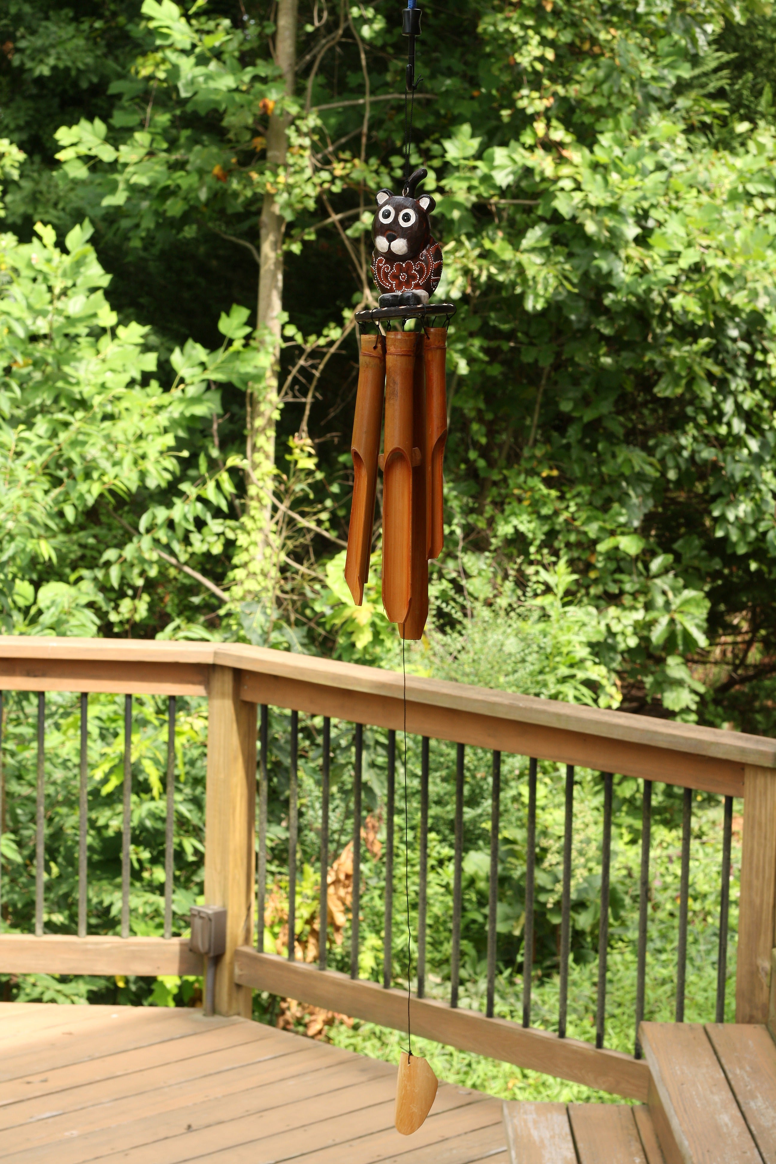 Arlmont & Co. Handmade Wooden Dog Bamboo Wind Chime Wood Statue ...
