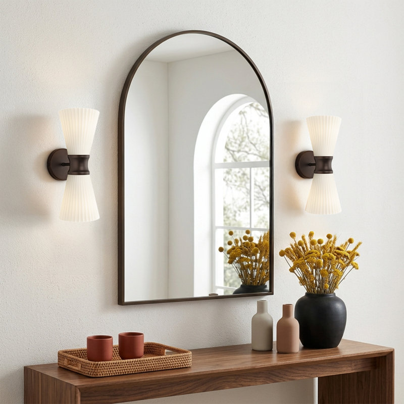 Vintage Dimmable Armed Sconce With Milk Glass Shade Vibrant French Gold, Oil Rubbed Bronze