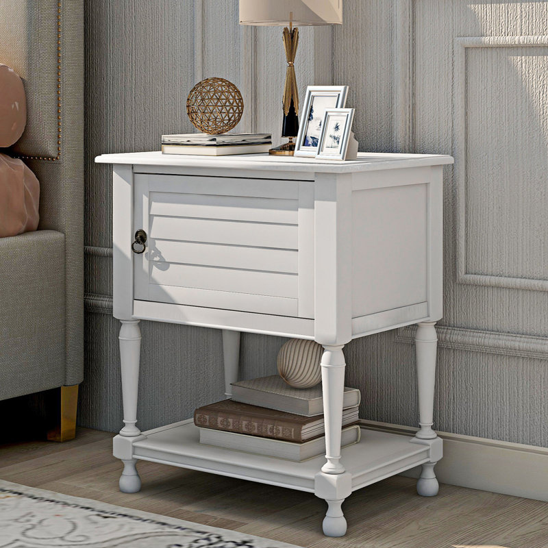 Table de chevet en bois massif Ambere, Blanc