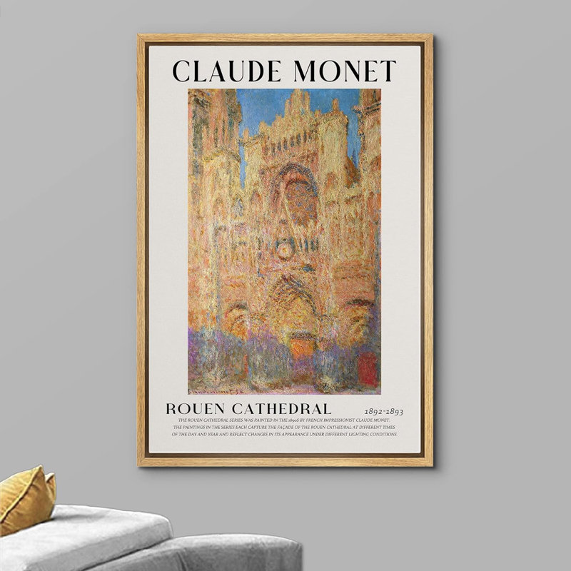 Classical Artwork " Rouen Cathedral " by Claude Monet Print, Natural, 36" H x 24" W x 1.5" D