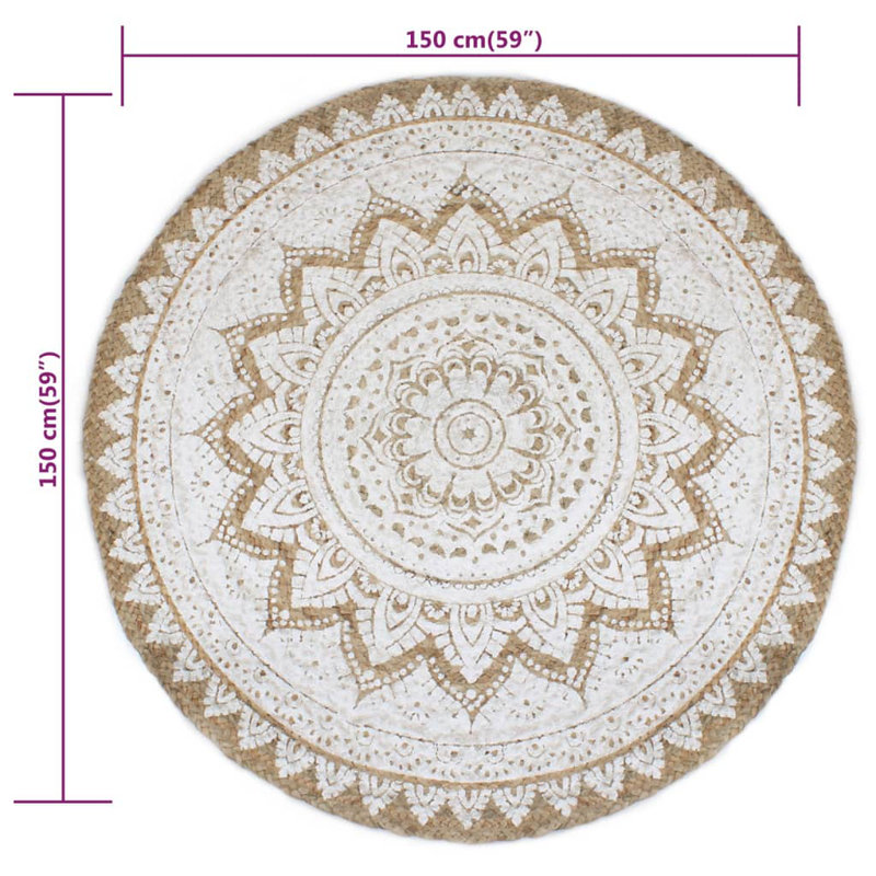 Lavoir Hand Knotted Natural/White Rug, Round 150cm