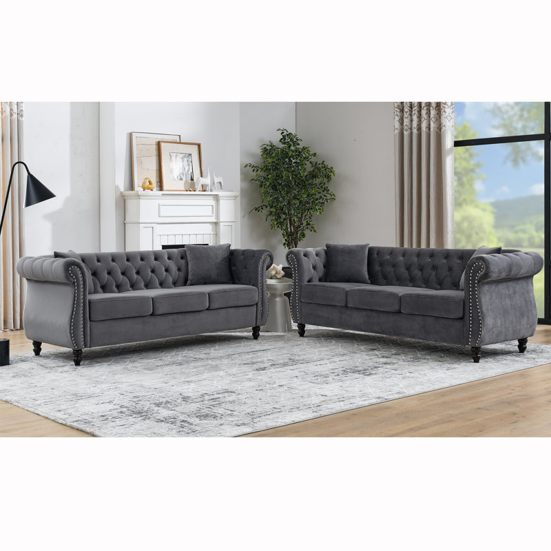 Canapé 3 places + canapé 3 places Velours gris (W834S00062)