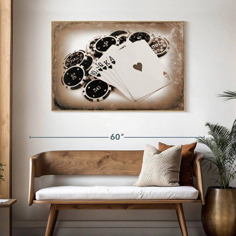 Poker rétro, Cadre flottant en bois naturel, 46 po x 31 po
