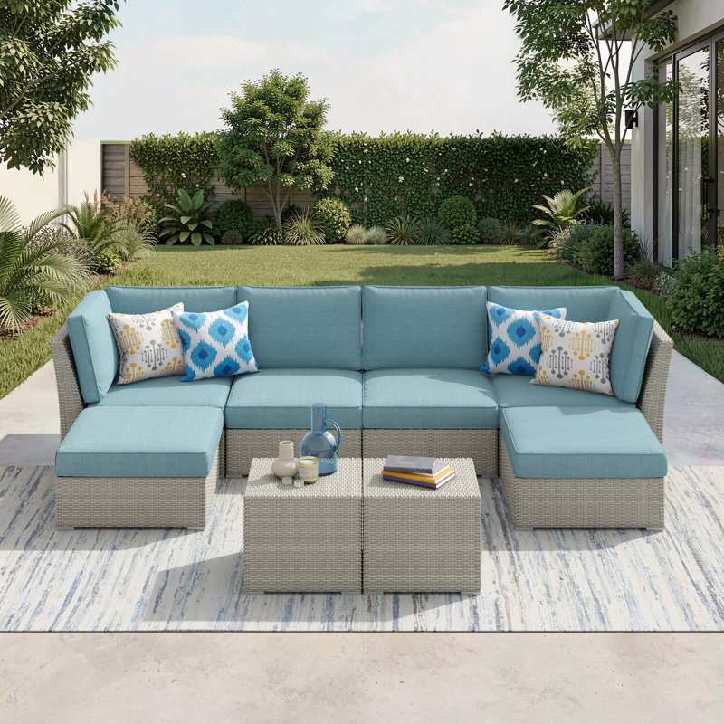 Baecher 6 - Person Wicker / Rattan Outdoor Sectional Seating Group with Cushions & Pillows (Fully Assembled)