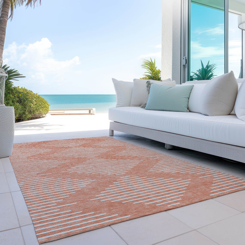 Tapis intérieur \/ extérieur lavable en machine 1 pi 8 po x 2 pi 6 po saumon Chayden ACN1016, Rectangle 10 pi x 14 pi