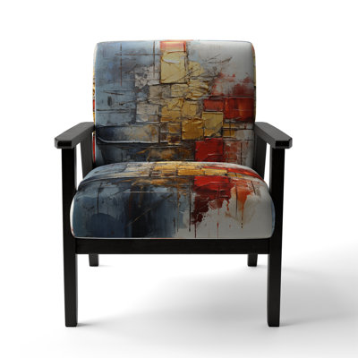 Gold Red Collage Serenade - Upholstered Contemporary Arm Chair, Collage Art Accent Chair