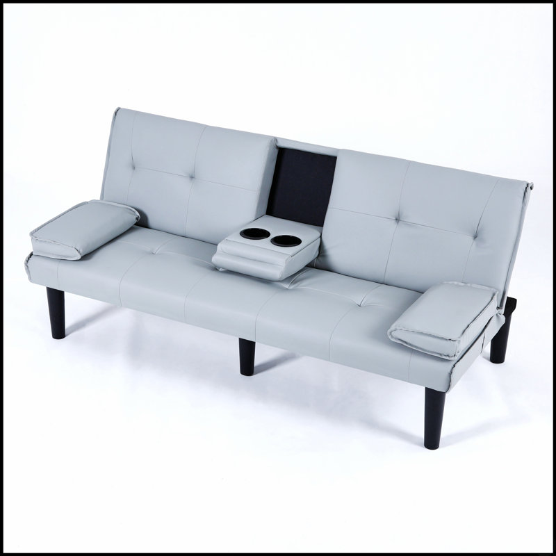 Canapé-lit pliable et polyvalent avec porte-gobelets intégrés, idéal pour les petits espaces et l'hébergement d'invités.