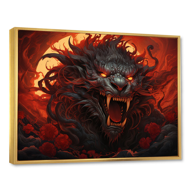 L'hindouisme Rakshasas, éclipse spirituelle traditionnelle sur toile, Cadre flottant doré, H 12 po x l 20 po