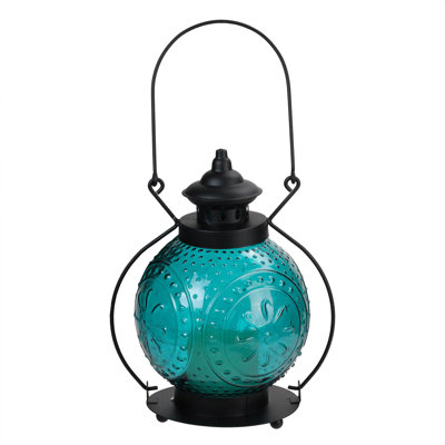 Lanterne en verre moulé 11 po avec bougie à DEL sans flamme