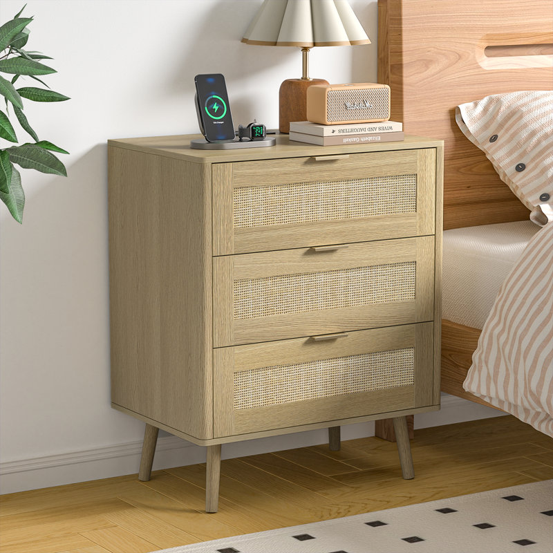 23.2’’ Tall 3-drawer Nightstand, Light Oak