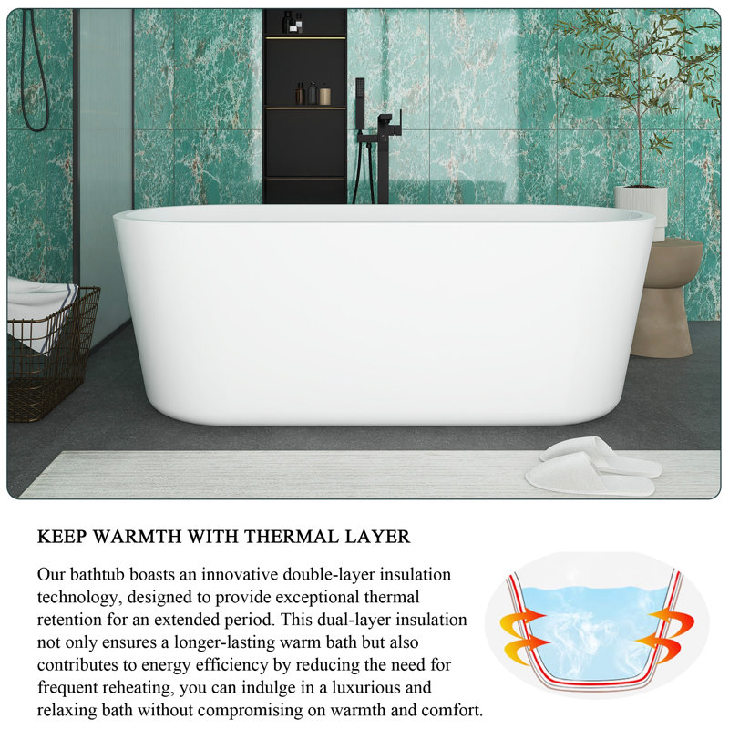 59.06 '' x 31.10 '' Soaking Plastic / Acrylic Bathtub