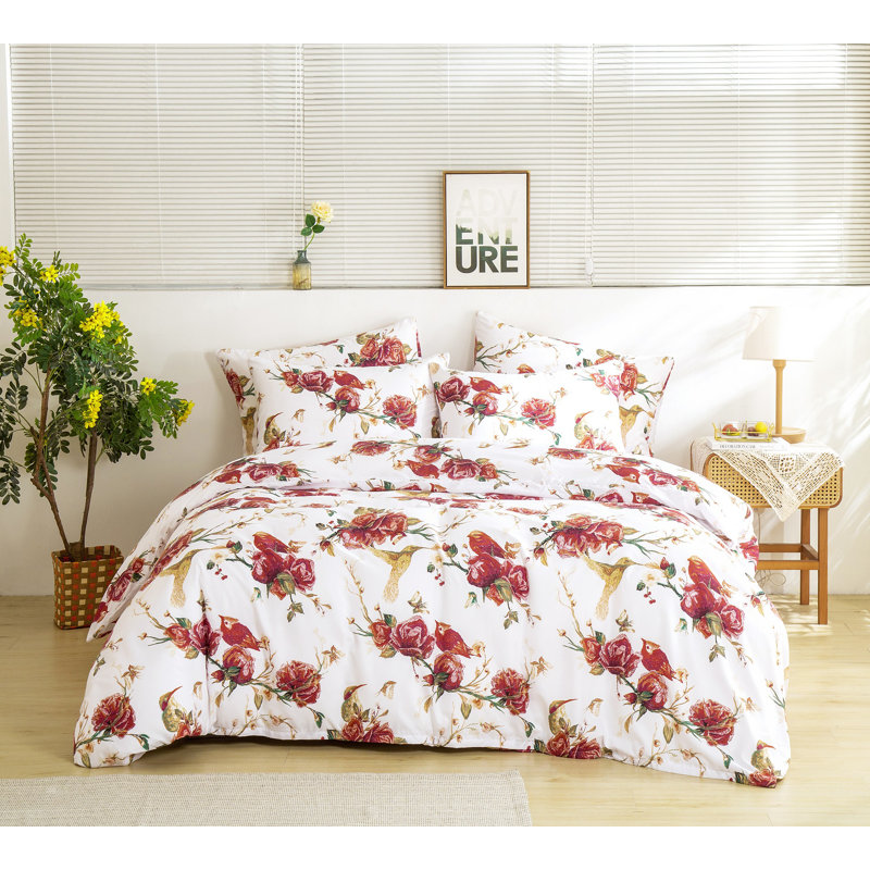 Ensemble de housse de couette en microfibre blanc / rouge , Housse de couette très grand californien + 2 taie