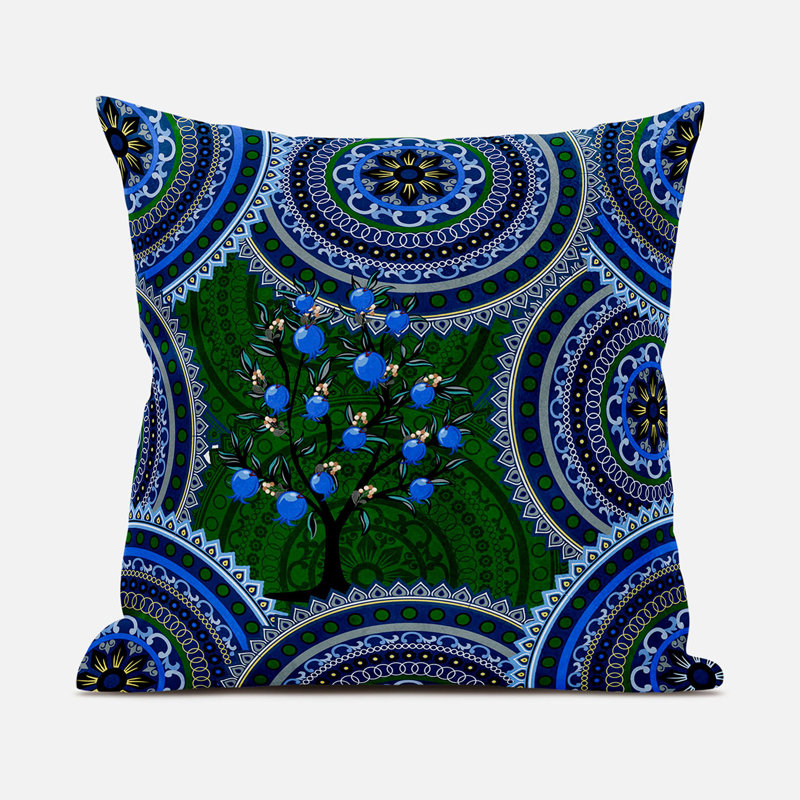 Polyester Blend Throw Square Indoor/Outdoor Pillow Cover & Insert, 26" x 26", Indigo/Green/Yellow
