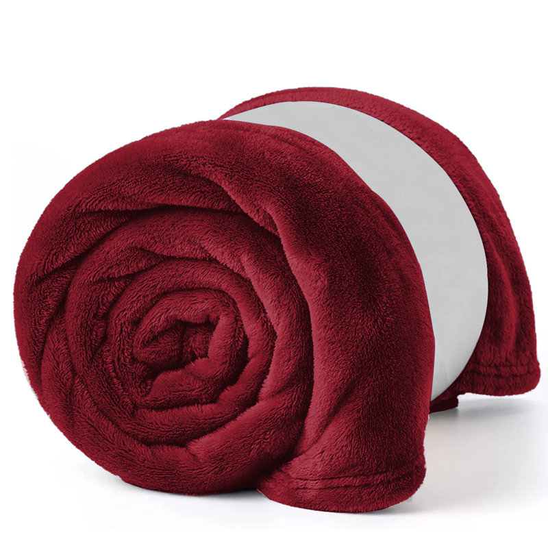 Reversible Plain Weave Fleece Throw Blanket, Burgundy, Single