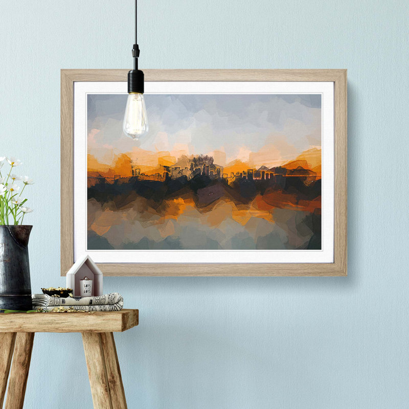 Sunrise over Los Angeles Skyline in Abstract - Picture Frame Graphic Art Print, 62cm H x 87cm W x 2cm D, Oak Framed