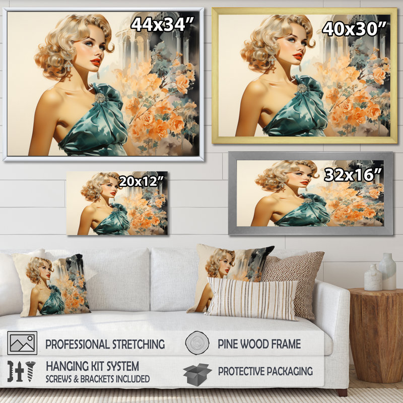 Fashion 1950S Radiant Portrait II - reproduction, Cadre flottant doré, H 16 po x l 32 po x P 1 po