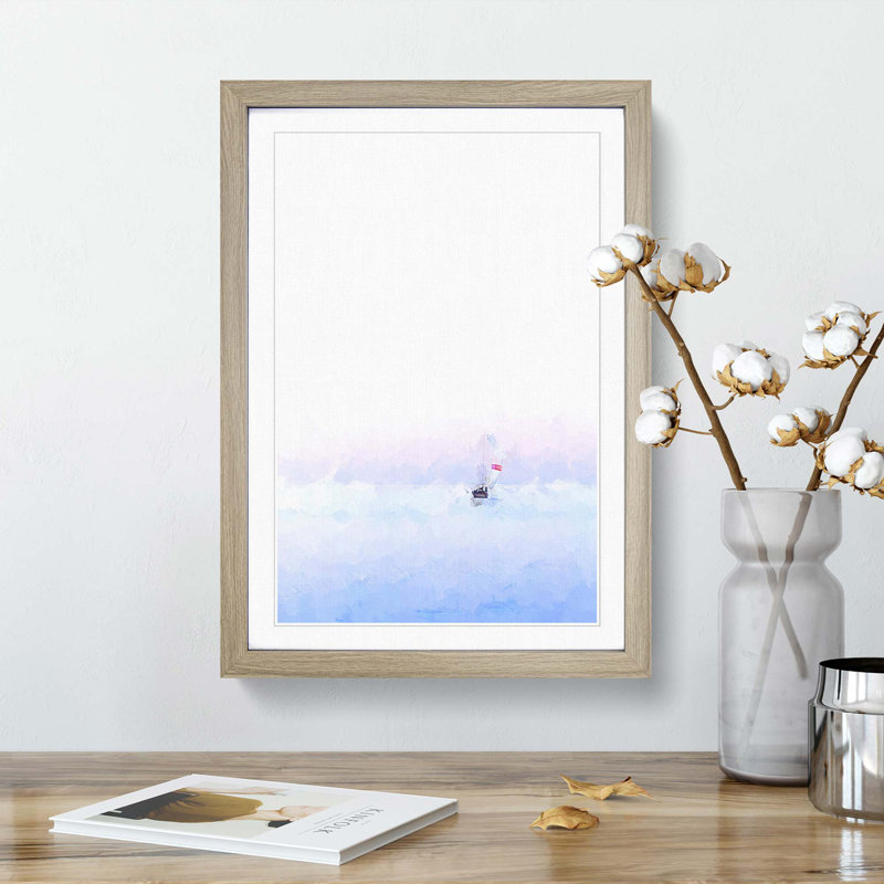 Sailboat upon the Ocean in Abstract - Picture Frame Graphic Art Print, 60cm H x 40cm W x 2cm D, Oak