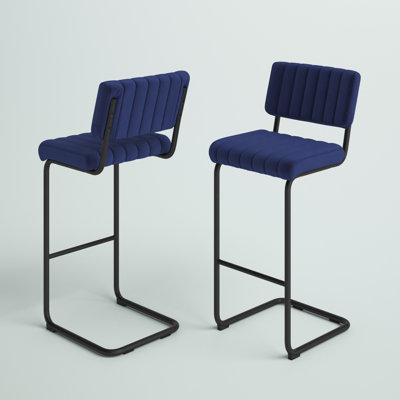 Upholstered Velvet Counter Stool with Steel Frame