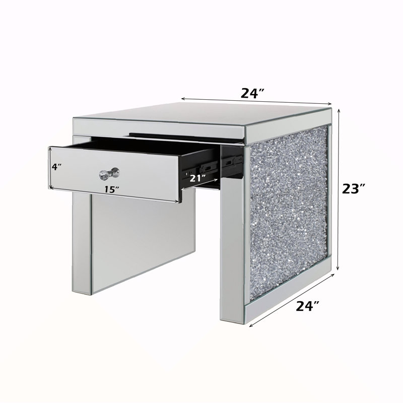 Table de bout en miroir et faux diamants