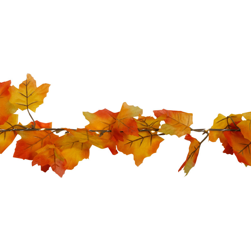 Pre-Lit Battery Operated Maple Leaf Fall Harvest Garland - 5' X 5" - Warm White Lights