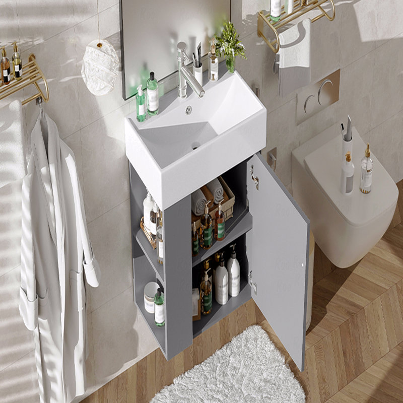 Meuble-lavabo flottant moderne 21,6 po avec lavabo en céramique, Gris