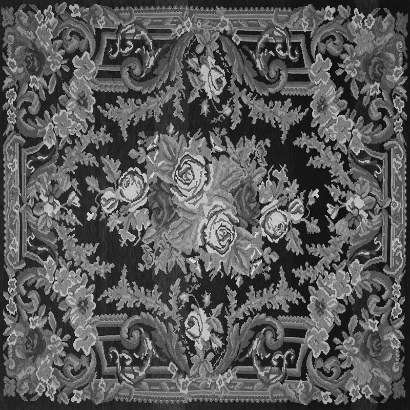 Tapis oriental gris / noir en chenille / polyester tissé à la machine Oline, Carré 5 pi