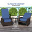 Fauteuil inclinable pivotant pour l'extérieur en osier, dossier inclinable, repose-pieds relevable, coussins de base rotatifs à 360 ° résistants à l'eau pour patio, bleu foncé