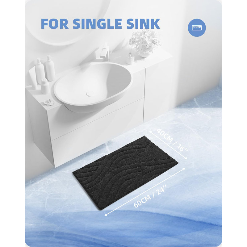 Annakiya Microfiber / Microsuede Non-Slip Bath Rug, Black, 16"W x 24"L