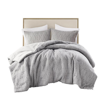 3 Piece Oversized Comforter Full/Queen - With Cotton-Rich & Filling, Woven, Grey , Filling And Fabric,
