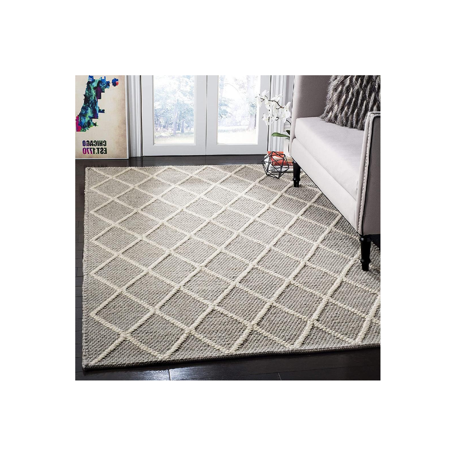 Russo Geometric Handmade Flatweave Gray Area Rug, Square 4'