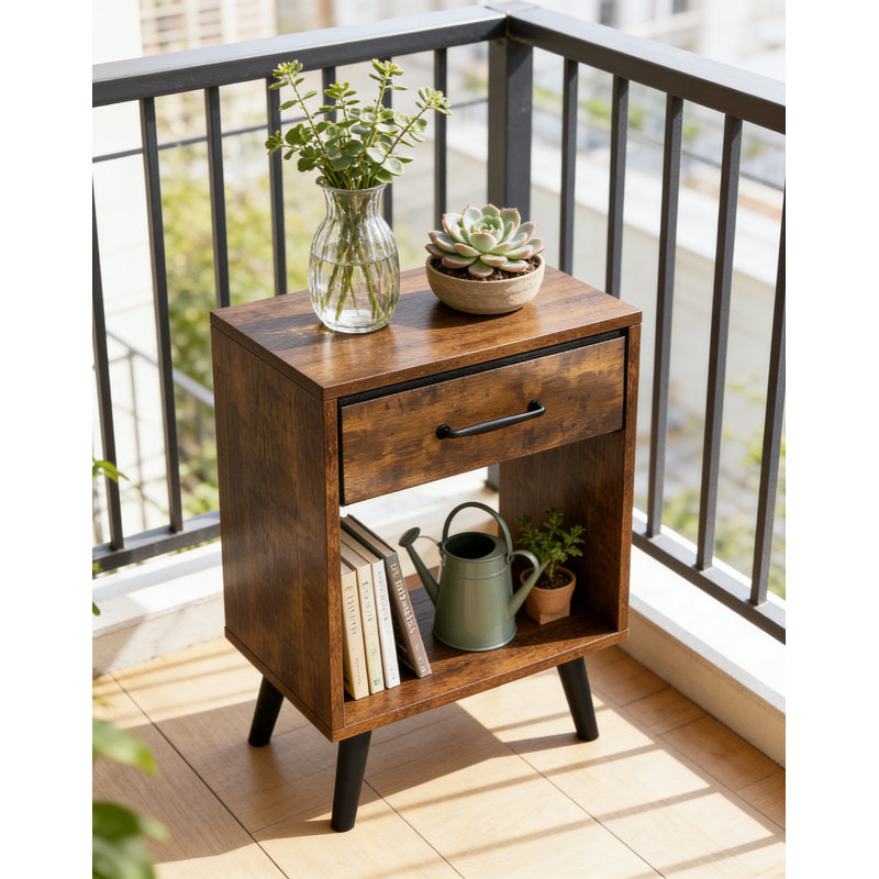 39cm W Manufactured Wood Bedside Table, Rustic Brown
