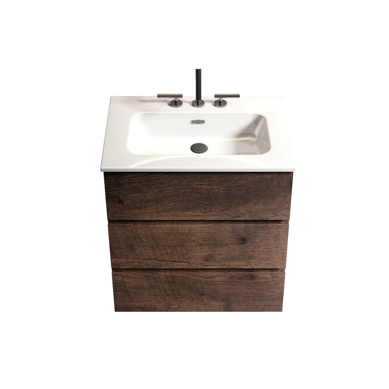 Meuble-lavabo en noyer avec lavabo intégré - Profitez d'un espace de rangement agrandi et d'un fonctionnement silencieux. Un style moderne aux performances exceptionnelles.