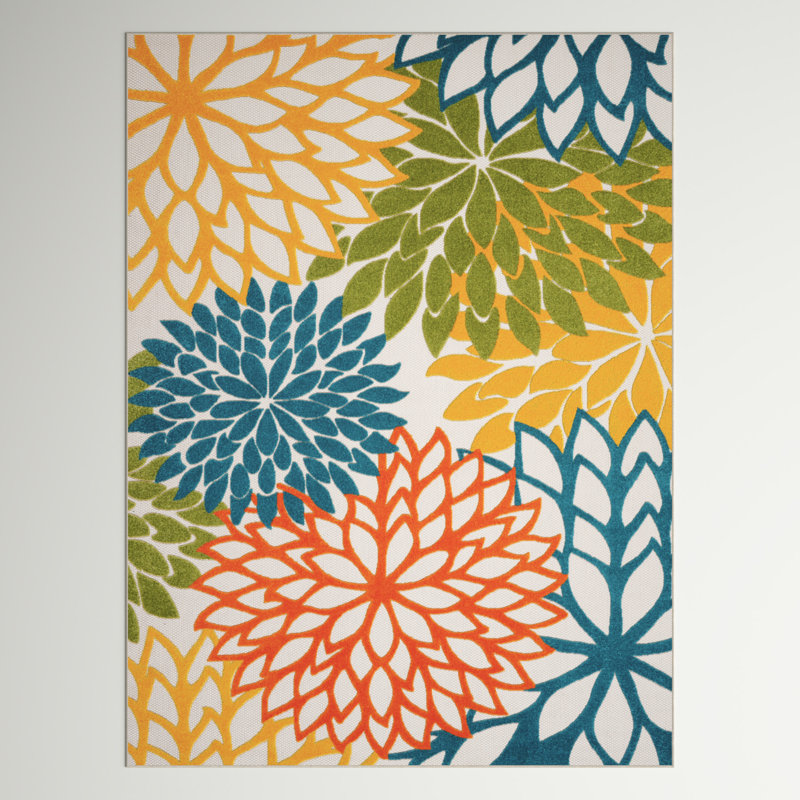 Tapis intérieur / extérieur floral Armone, Rectangle 7 pi 10 po x 10 pi 6 po