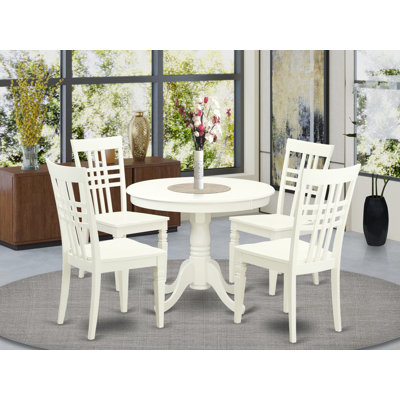 L'ensemble de table de salle à manger 5 pièces pour 4 personnes comprend une table de cuisine ronde avec piédestal et 4 chaises de cuisine, 36 x 36 pouces, lin blanc