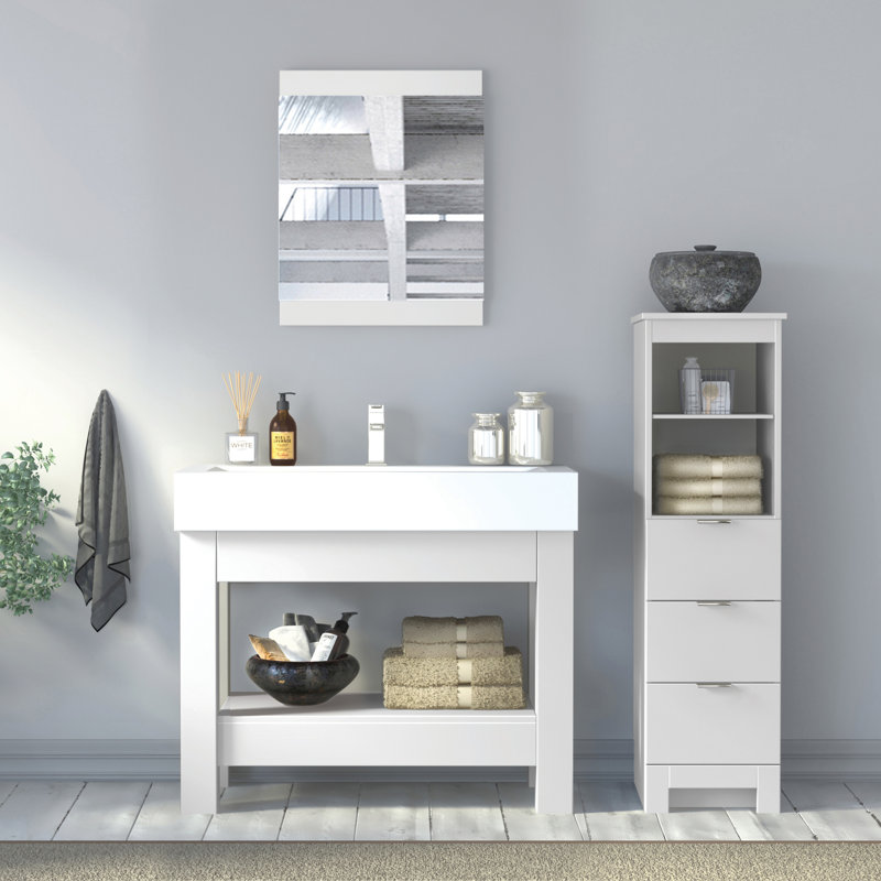 MagickWoods Elenis 14 W X 17 D X 49H Graphite Gray Linen Cabinet, Matte White