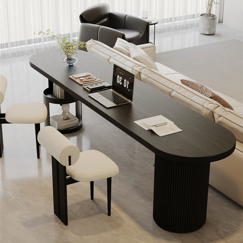 Bureau ovale noir en bois massif, 29.53" H x 94.49" W x 23.62" D