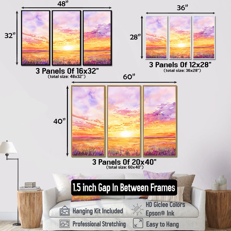 «Lubbock Meadows At Sunset - Texas», ensemble de reproductions d'art mural, H 40 po x l 60 po, Noir