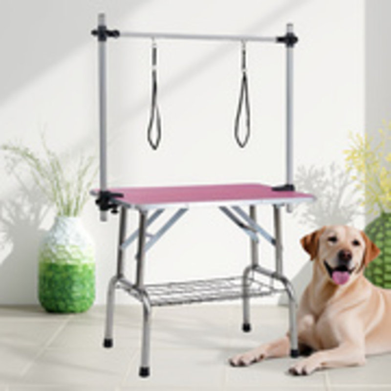 1 table de toilettage et station de séchage pliable pour animaux de compagnie de 46 po avec cadre en acier inoxydable et tapis antidérapant