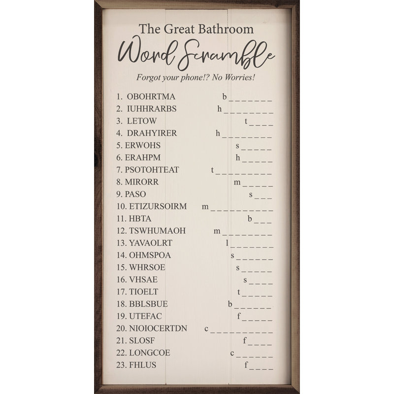 The Great Bathroom Word Scramble - blanc, H 40 po x l 20 po