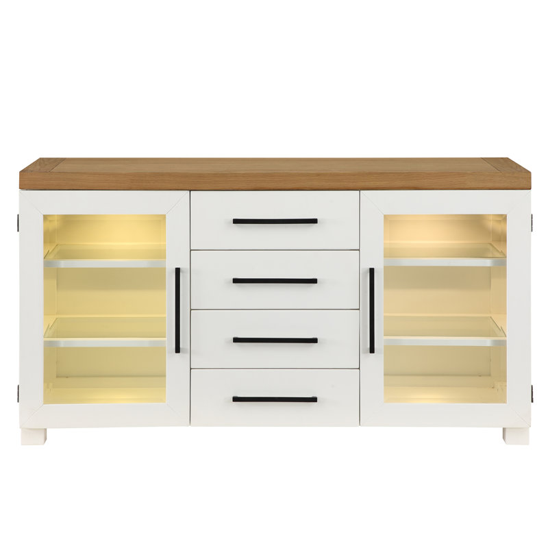 Magnolia Two-Tone White and Oak Farmhouse Sideboard with LED Light