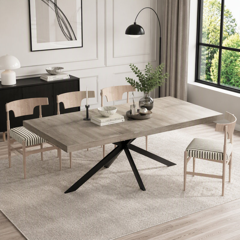 Table de salle à manger extensible rétro avec boîte de rangement, Noir + gris