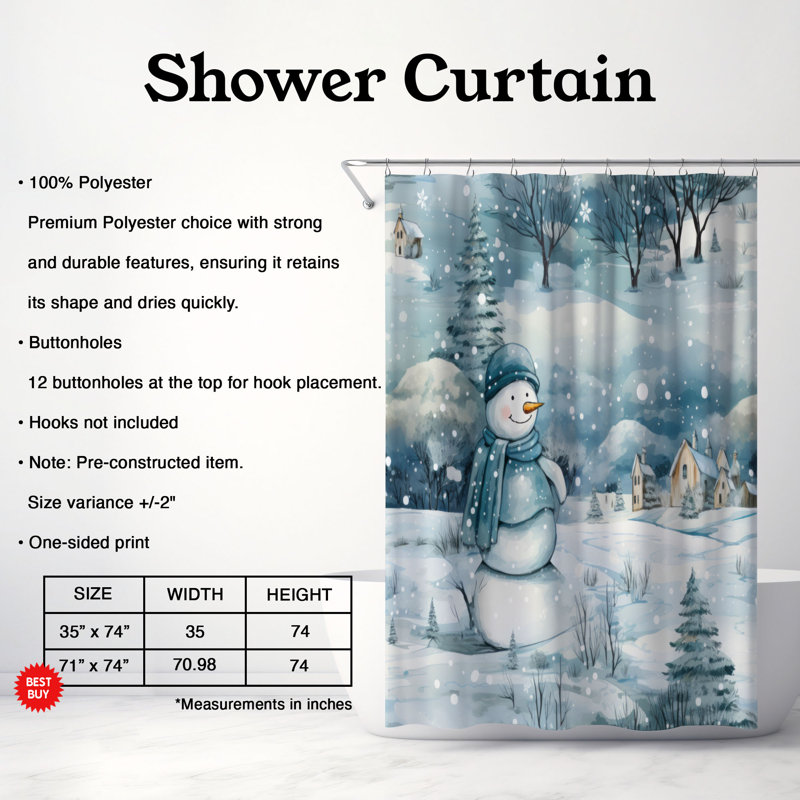 Rideau de douche Wintry Snowman - Premium, H 74 po x l 71 po