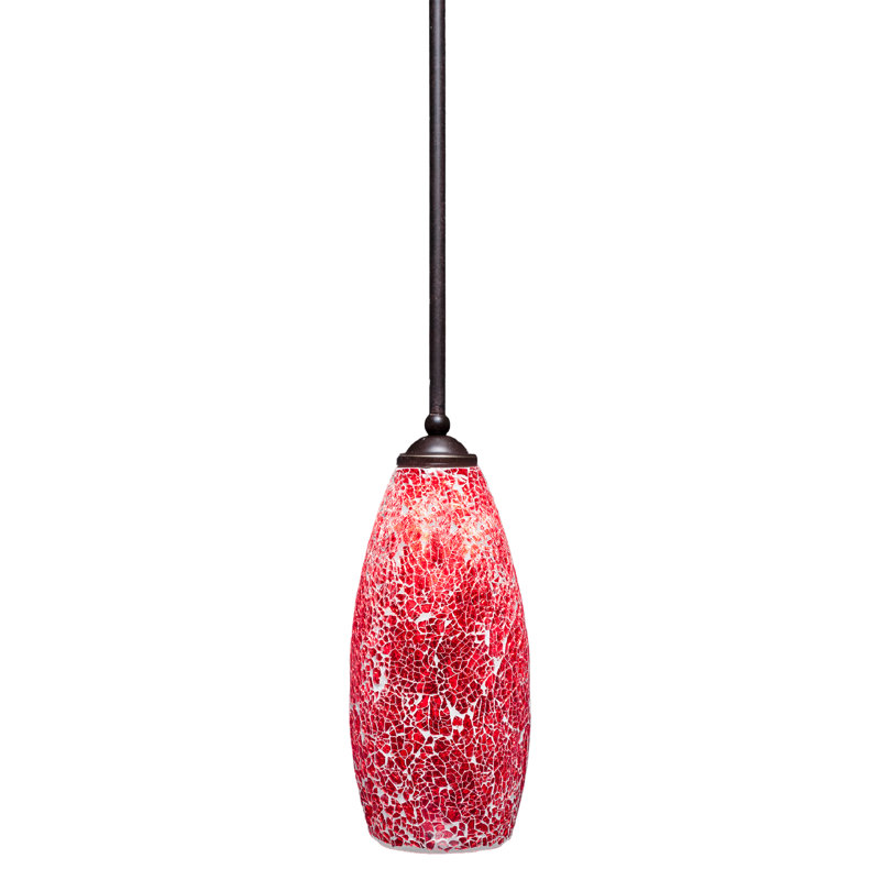 Mini-luminaire suspendu Zilo avec verre fusion, H 12,75 po x l 5,5 po, Rouge, Noir mat