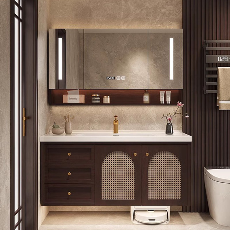 Meuble-lavabo simple de style américain, H 21,7 po x l 47,2 po x P 19,7 po, Marron foncé